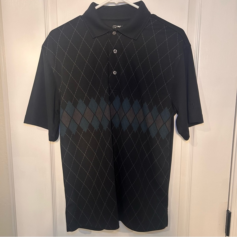 Men's Black Argyle Polo Shirt Size  Small